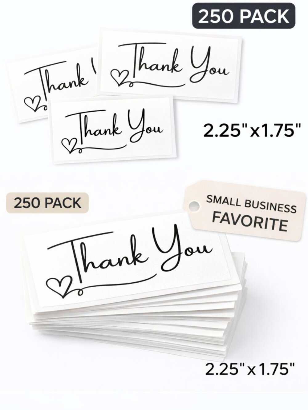 Thank You Stickers 250 Pack Rectangle 2.25x1.75 Small Business Packaging Labels